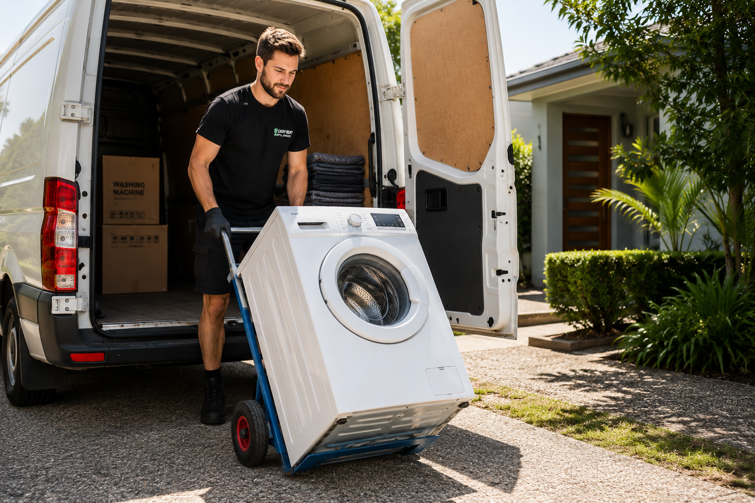 Easy Rent Appliances delivery van in a Gold Coast suburb